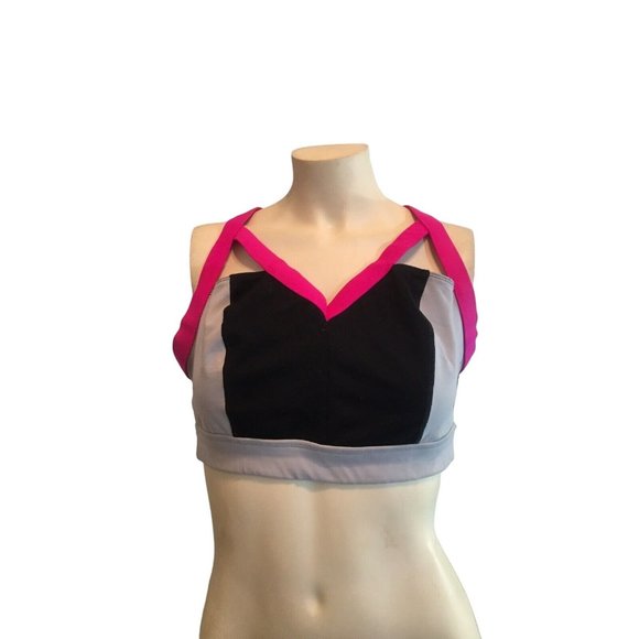 Torrid Black & Gray with Neon Pink Trim X-Cross Back Sports Bra 00 (Sz 10) - Picture 1 of 7